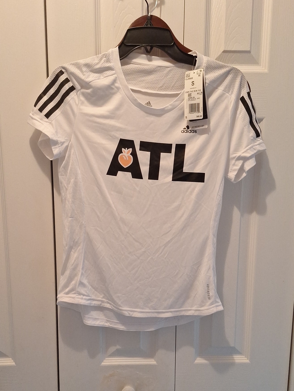 adidas White Tee with Black ATL and Peach Accent